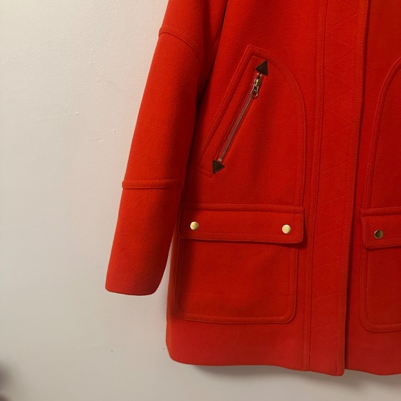 J. Crew Chateau Parka Coat In Stadium Cloth Red With Removable Fur Hood | Size 6 - Picture 7 of 13